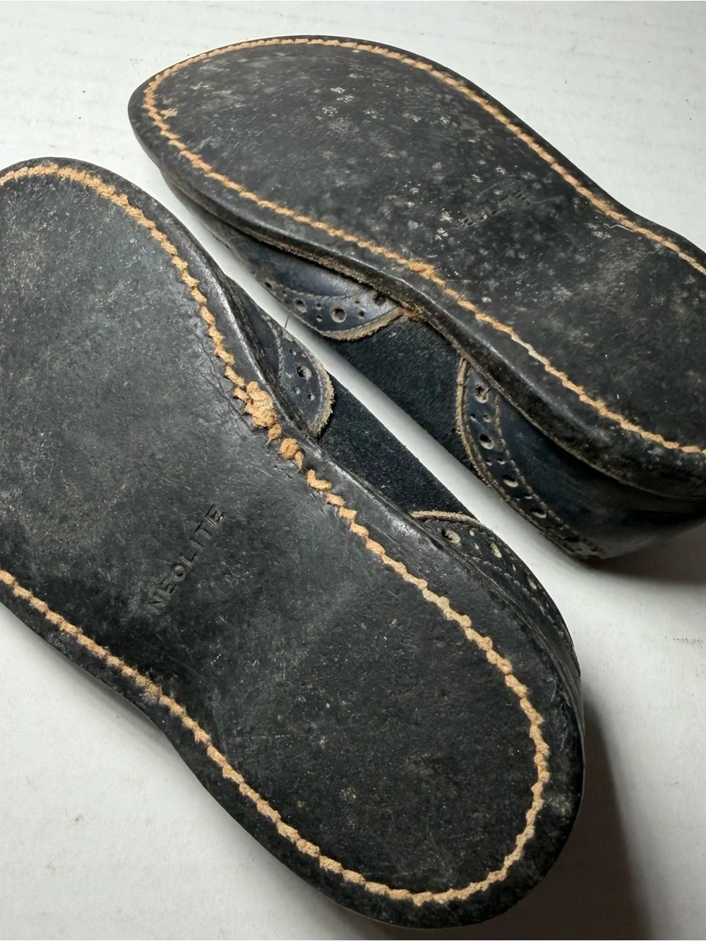 Vintage Black Leather No Laces Baby Infant Crib Shoes Size 1 Doll